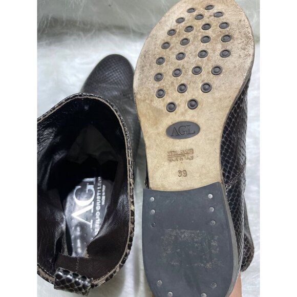 AGL Womens Size 39 Black Snake Embossed Leather Ankle Boots 8 - Picture 6 of 6